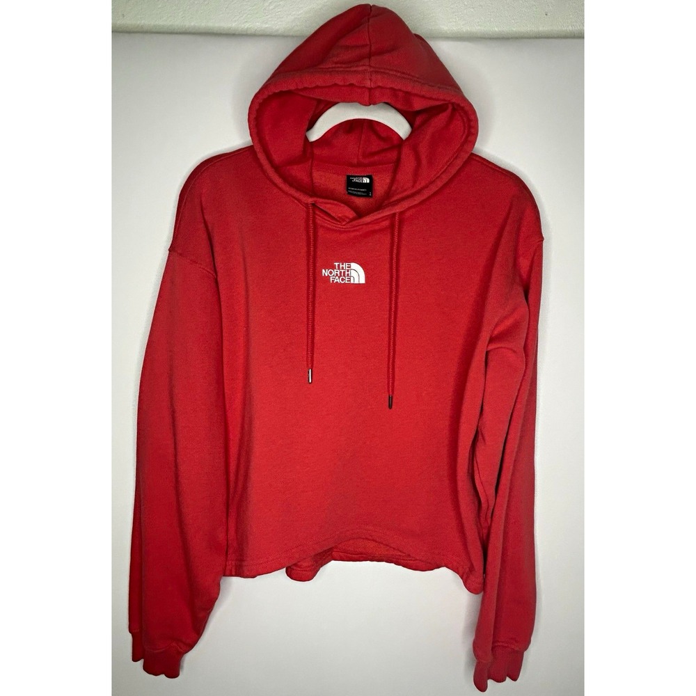 The North Face Cropped Pullover Hoodie Womens L Large Red Fleece Sweatshirt